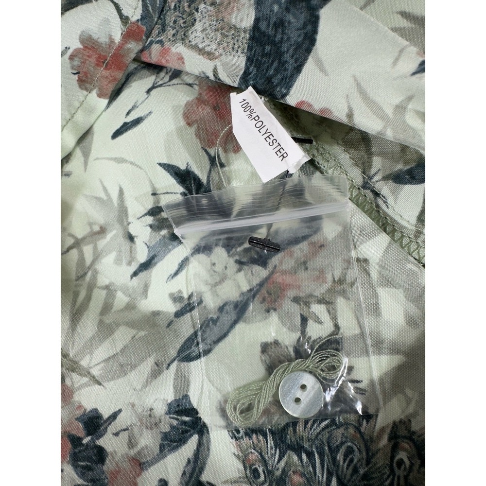 World Market Blouse L/XL Mint Green Peacock Bird Floral Pleated 3/4 Sleeve - Picture 5 of 8